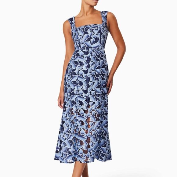 318$ ELLIAT Square Neck A Line Cocktail Midi Dress Sleeveless Size M Navy Blue - Picture 3 of 5